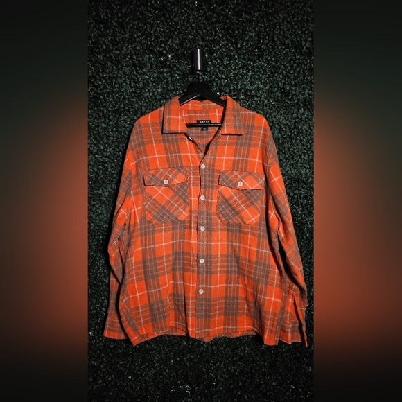 Boohoo Mens Orange Plaid Casual Button Down Shirt - Picture 3 of 5